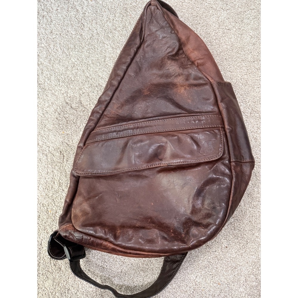 AmeriBag Healthy Back Bag Brown‎ Leather Ergonomic Sling Crossbody Made in USA